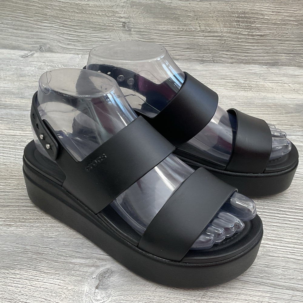Crocs Women's Brooklyn Sexy Low Wedge Sandals Black Size 6 NEW